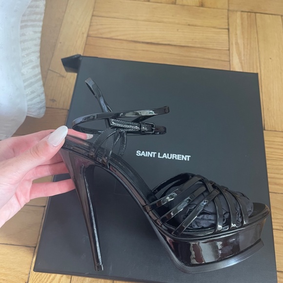 Saint Laurent Black Patent Platform Cage Sandals - Picture 6 of 8